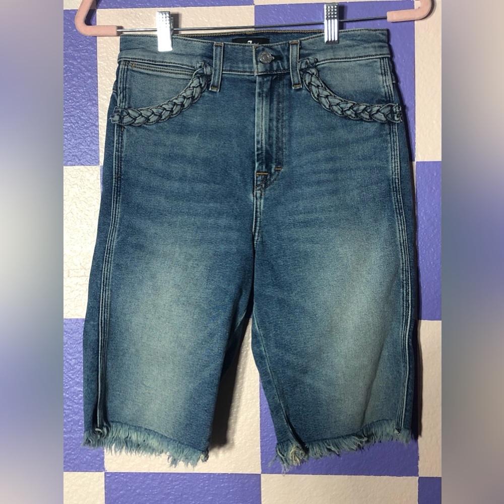 NWT 7 For All Mankind Boyfriend Bermuda Braided Denim Shorts - Size 25